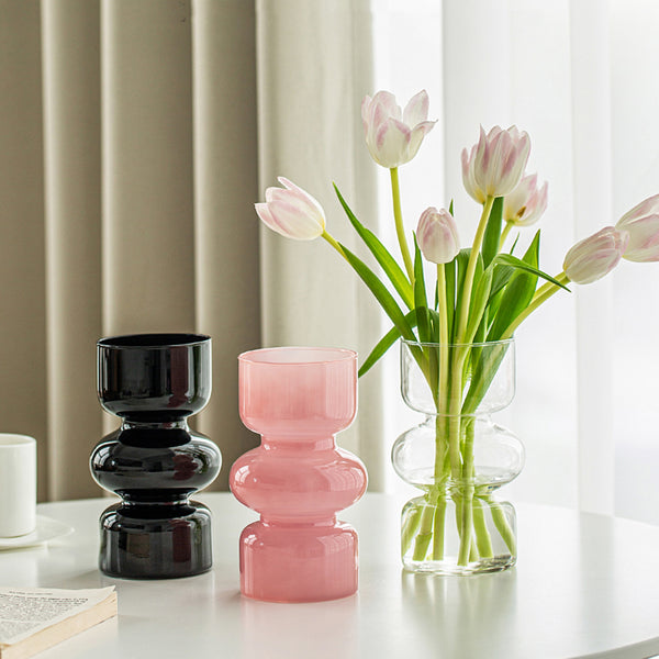 フランスアンティーク オパールセントガラス フリルの花瓶 ピンク系