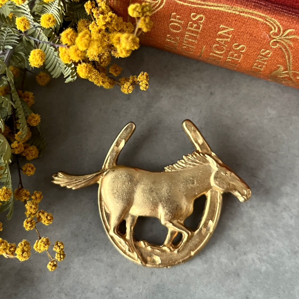 アメリカ ヴィンテージ 馬と蹄鉄ブローチ幸運を呼ぶ|英国コスチューム