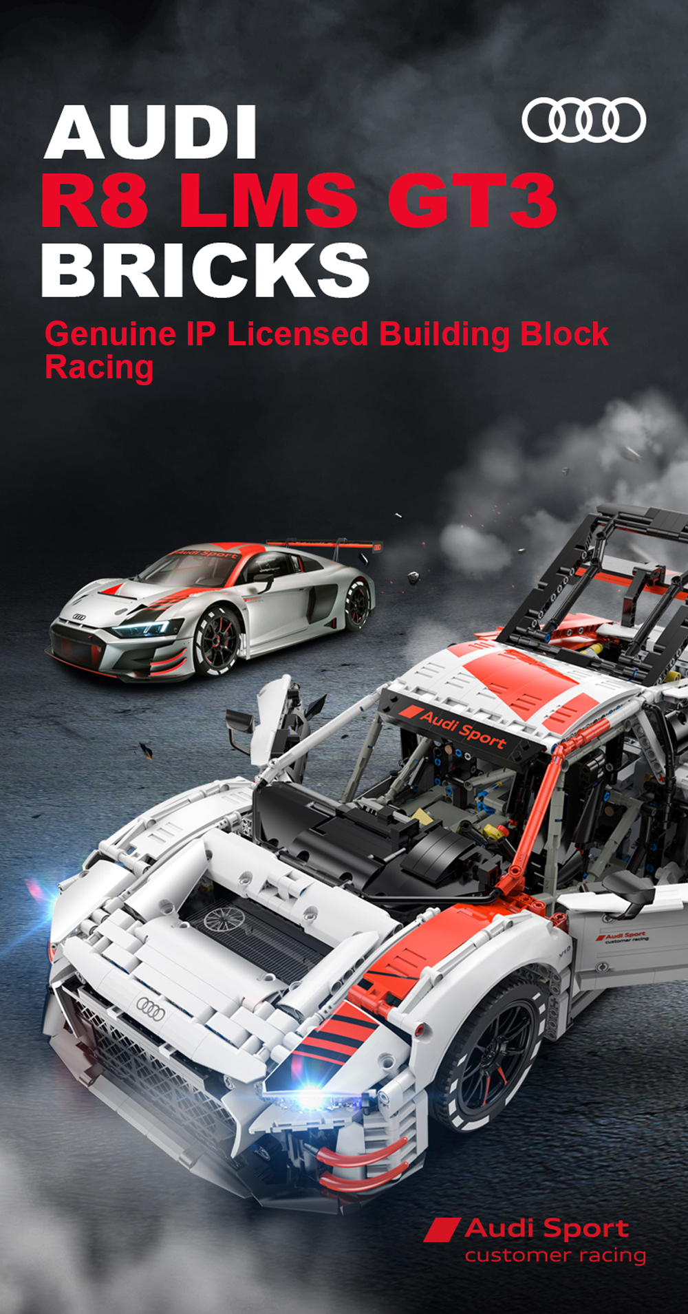 Rastar 1:8 Audi R8 LMS-GT3 RC Super Sport Car Building Blocks