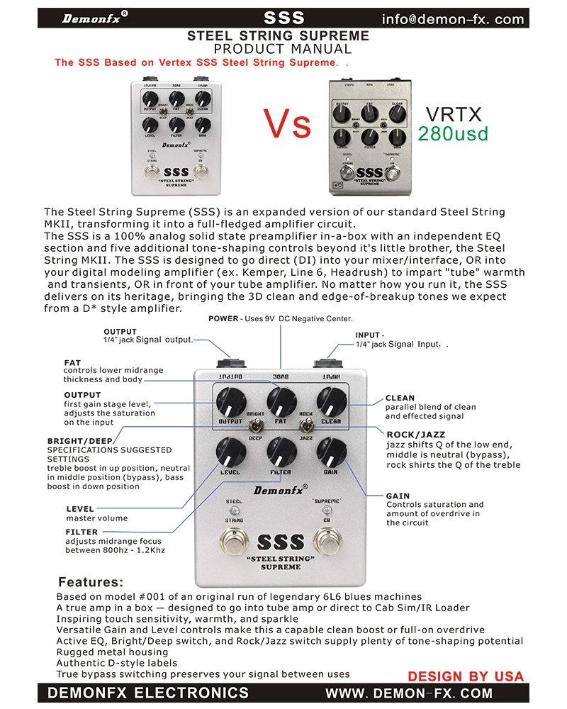 NEW DemonFX High quality Handmade SSS STEEL STRING SUPREME Guitar