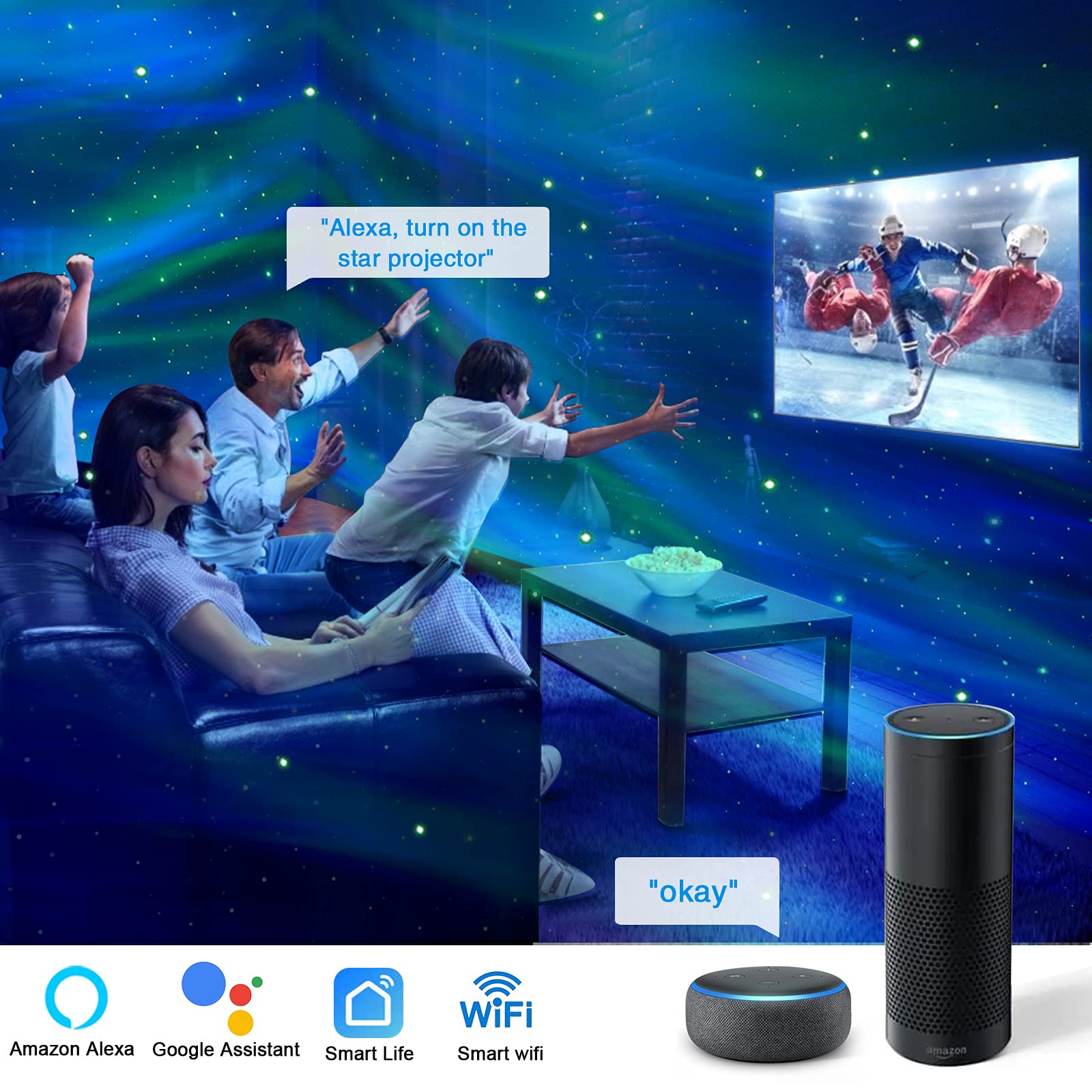 Smart Night Light Aurora Galaxy Projector LED Rotate Bluetooth