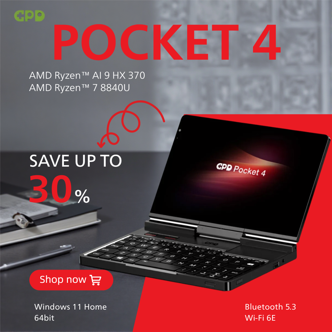 Original GPD Pocket 4 Mini Laptop AMD R7 8840U/ AI 9 HX 370 8.8