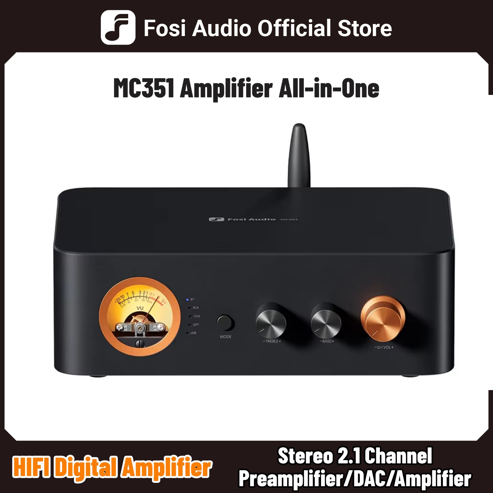 Fosi Audio MC351 2.1 Channel Bluetooth Stereo Integrated Amplifier