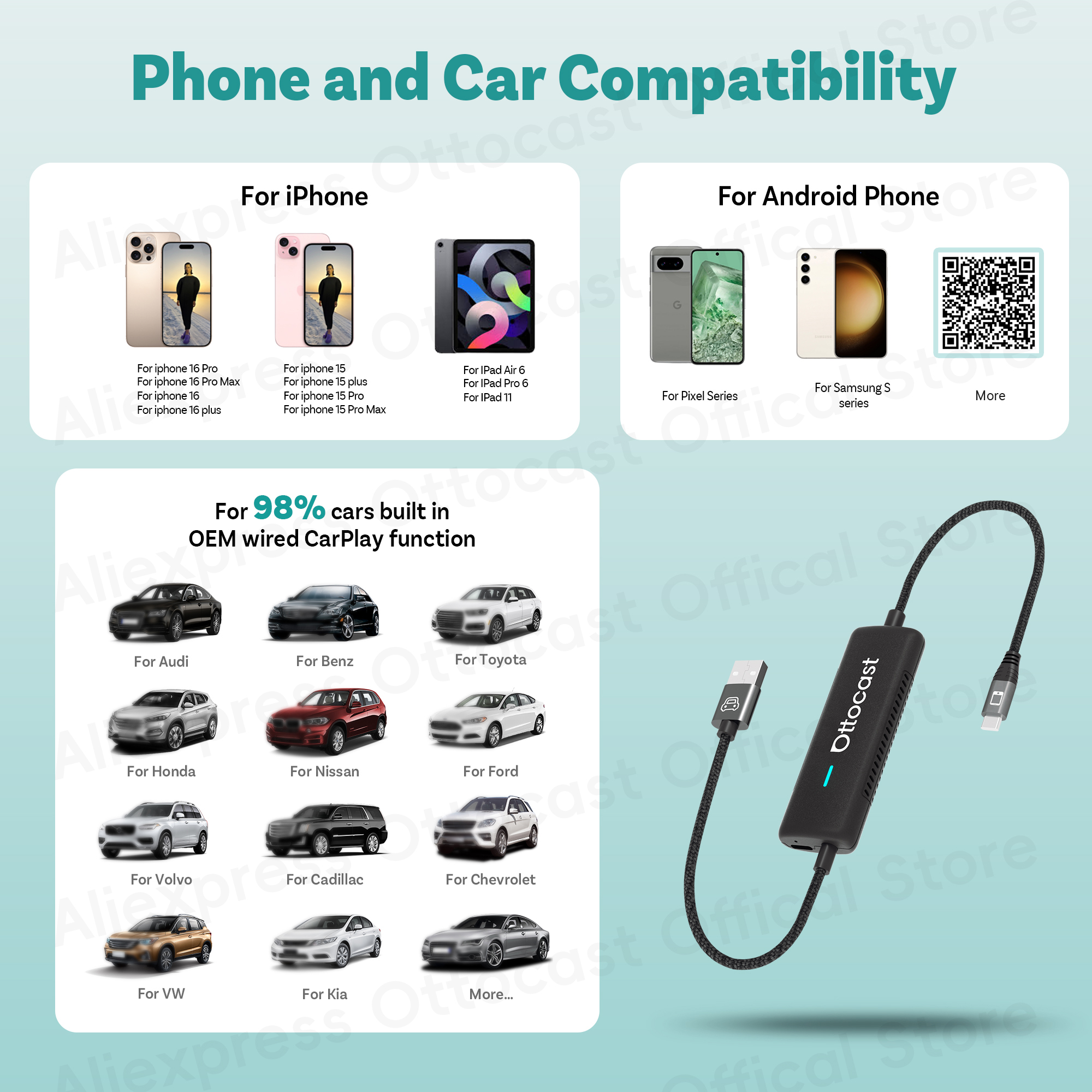 Ottocast Mirror Touch Wireless CarPlay Adapter for Phone Screen