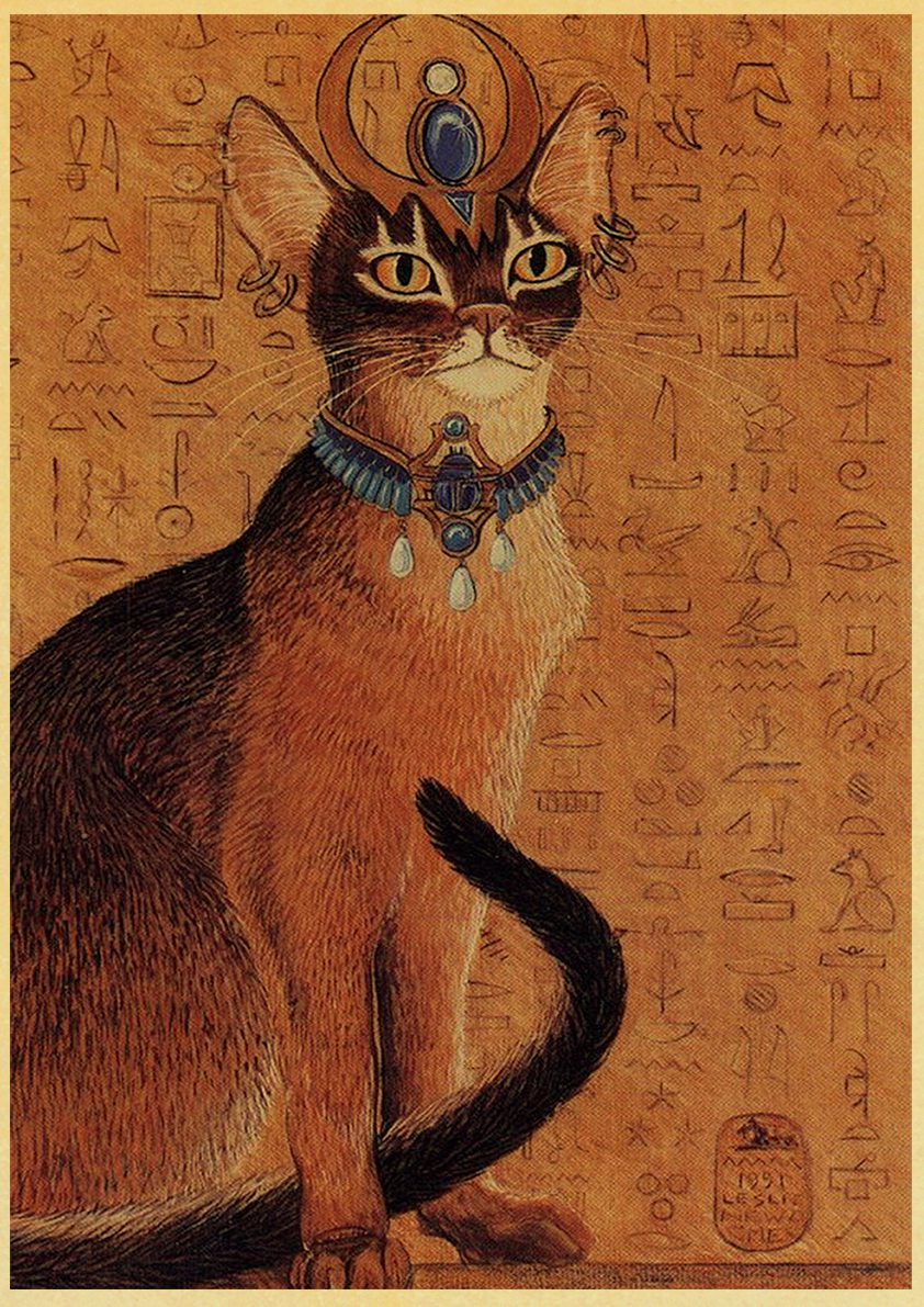 Egyptian Cat Art with Gold Accents エジプト ビンテージポスター 猫