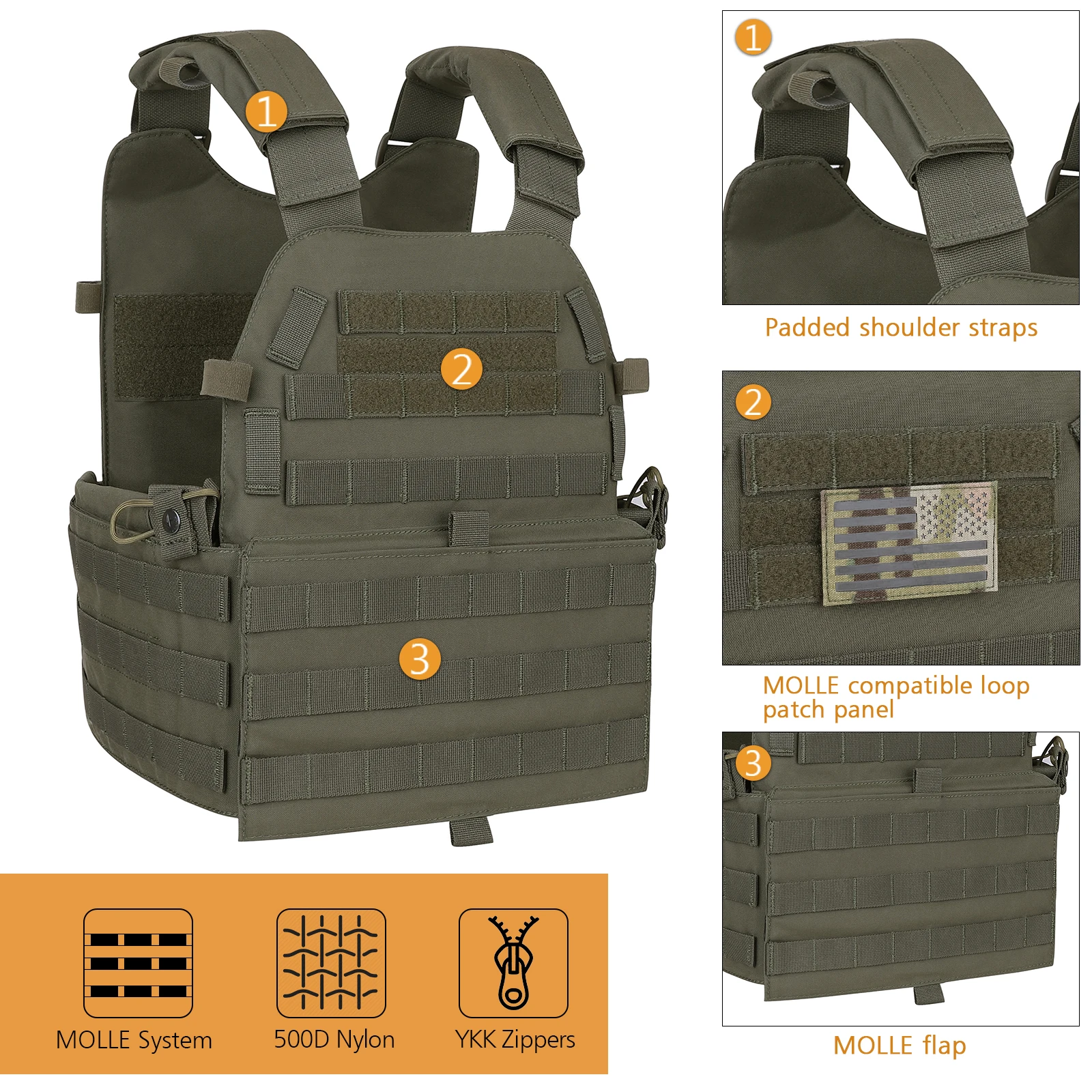 KRYDEX 6094 Tactical Vest Hunting Armor Plate Carrier W/ Triple