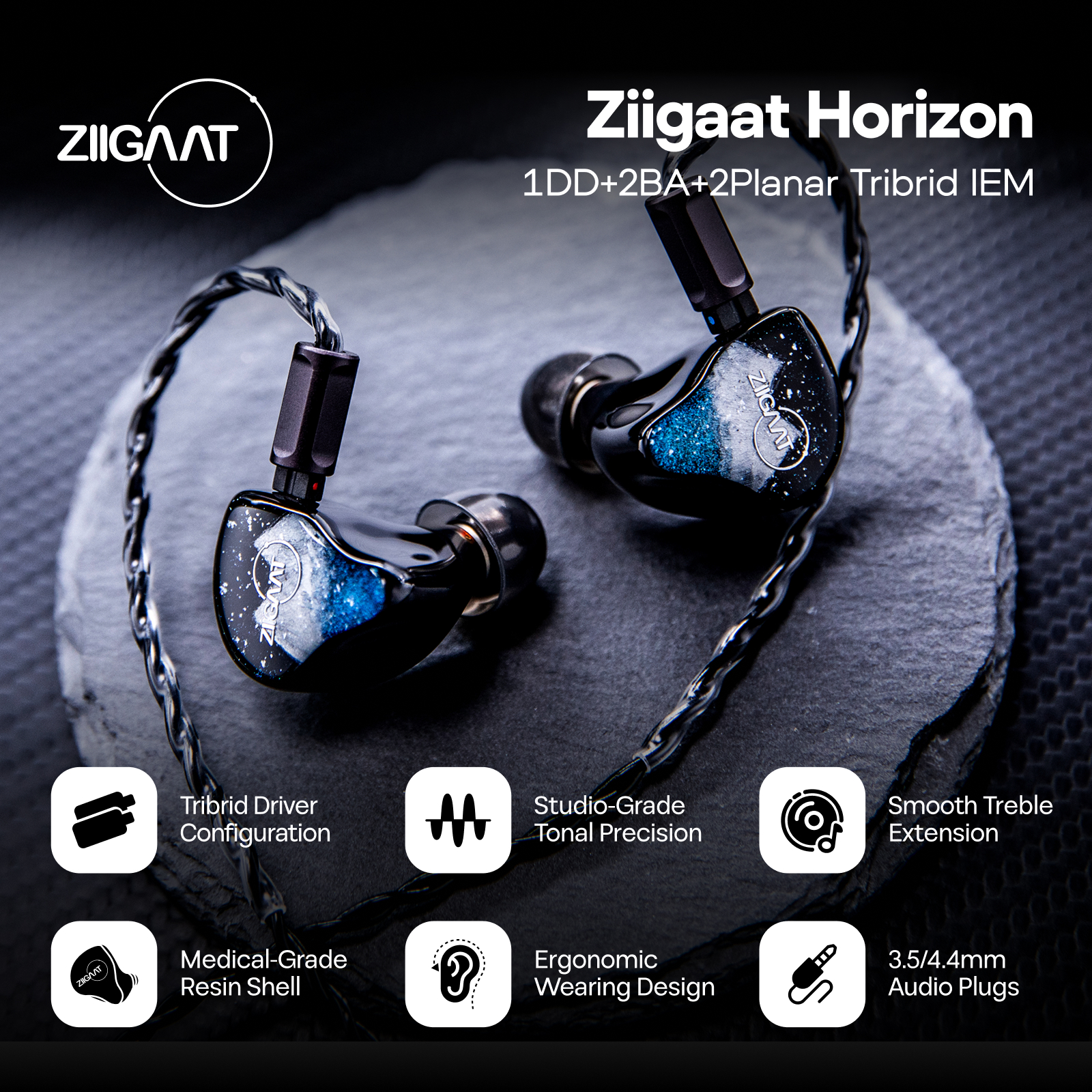 Linsoul ZiiGaat Horizon 1DD + 2BA + 2 Planar Tribrid IEM Earphones