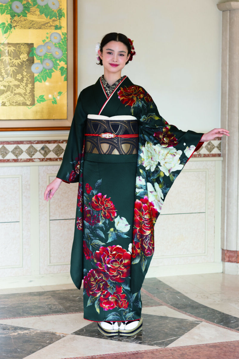 振袖 正絹 成人式 クール モダン 振袖セット グリーン ブラック フル