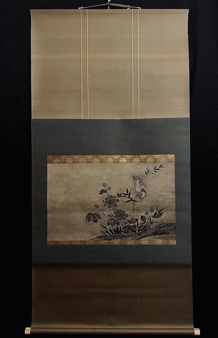 狩野周信 絹本水墨画双幅 【 恵比寿大黒 宝舟図 】 桐箱 タトウ箱 586