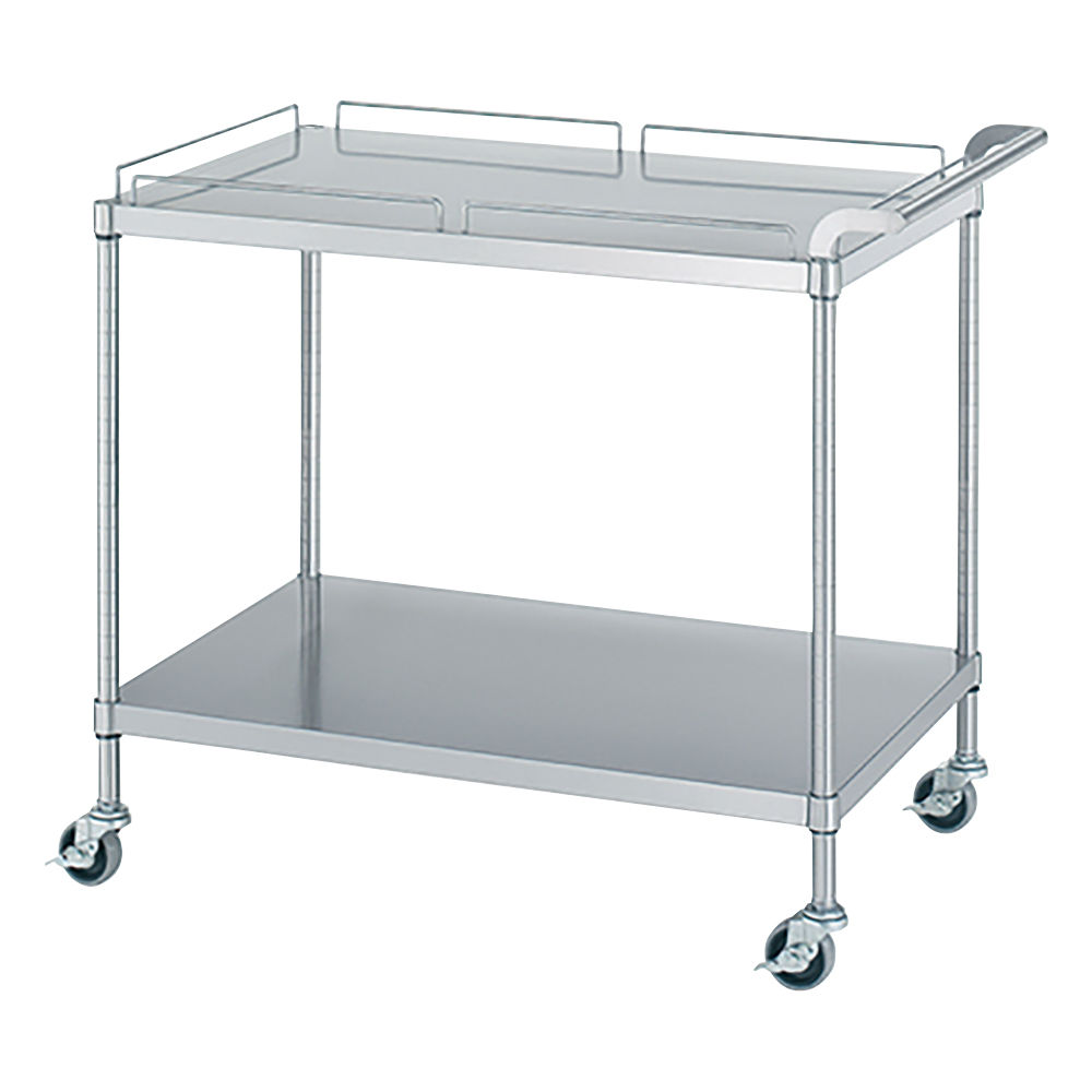 1-2475-15 ステンレスワゴン(SUS430) 900×600×800mm(棚2段・天板ガード