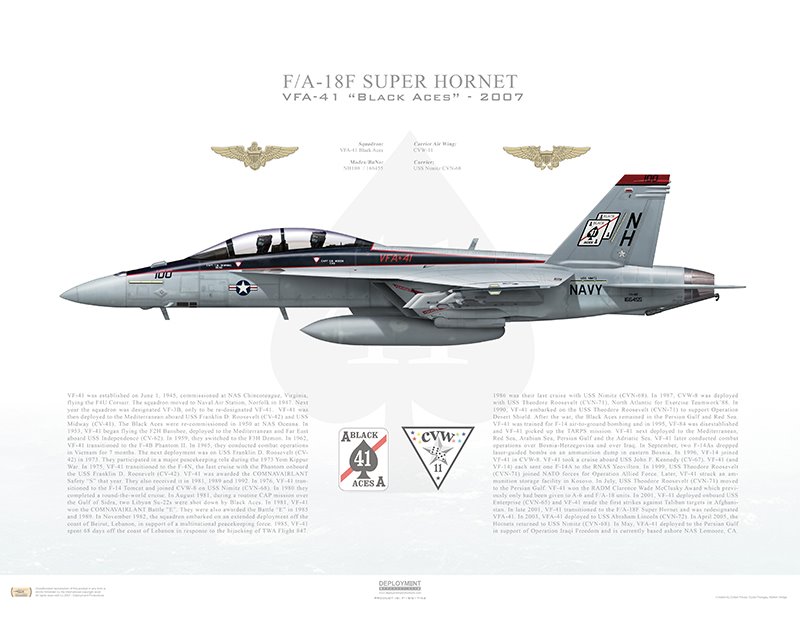 Aircraft profile print of F/A-18F Super Hornet VFA-41 Black Aces
