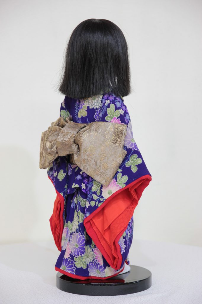 味岡映水作 13号 市松人形 (50) 約47センチ 古布衣装 人毛