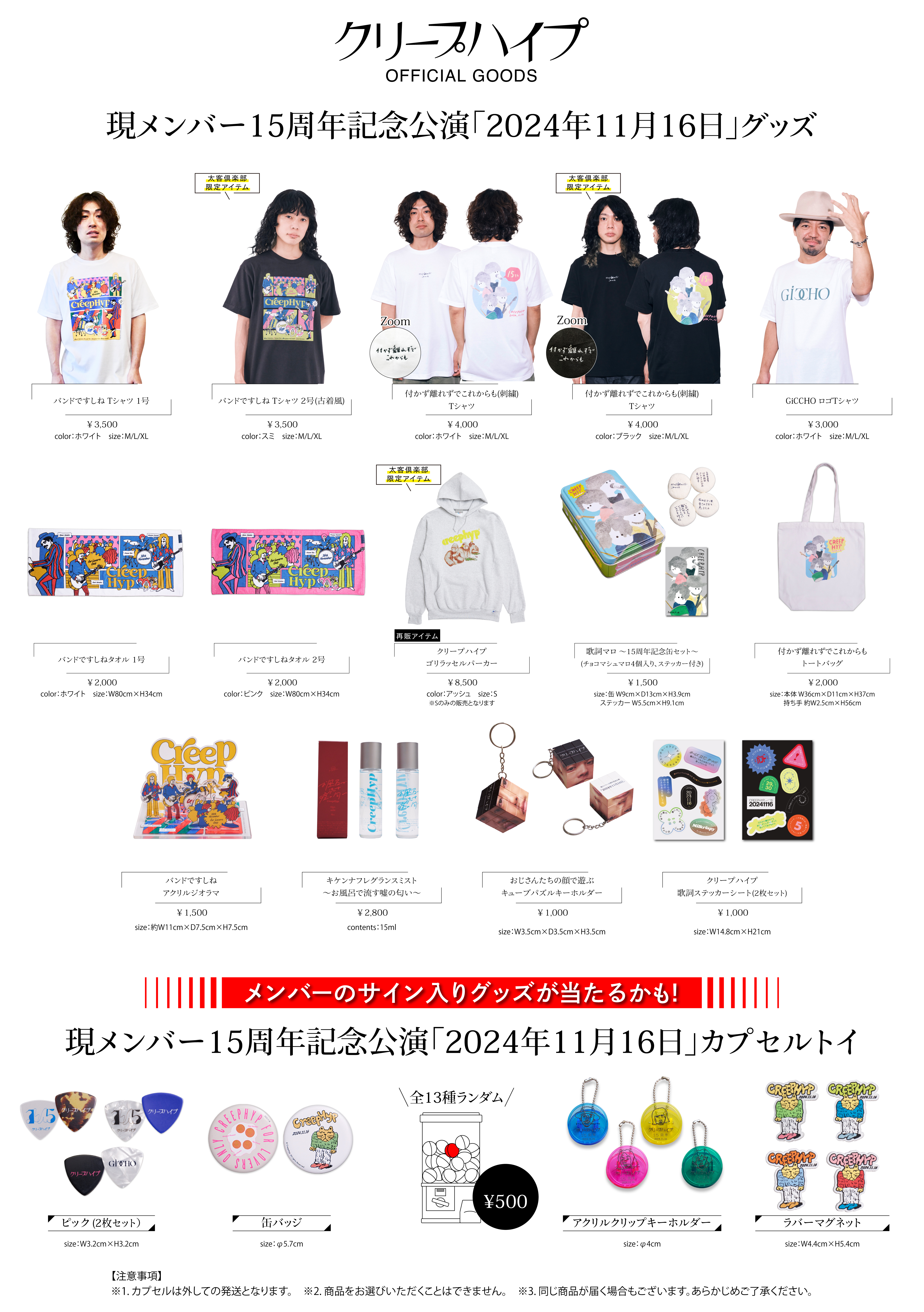 11/29(金)19:00〜 現メンバー15周年記念公演「2024年11月16日」グッズ