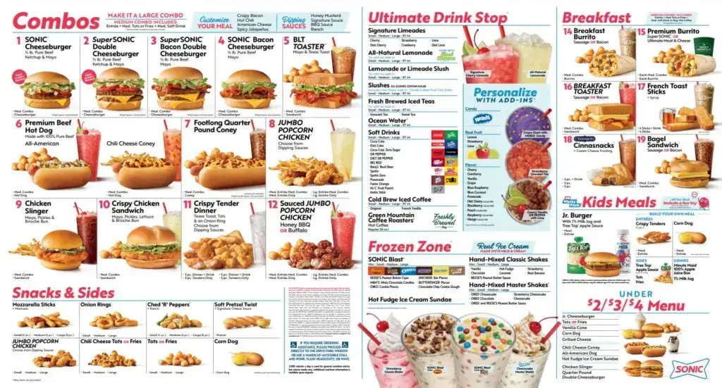Sonic Menu USA Prices 2026