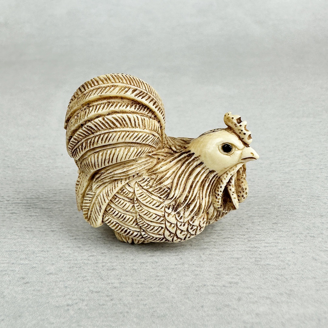 古美術 雨蛙象牙 根付 鶏