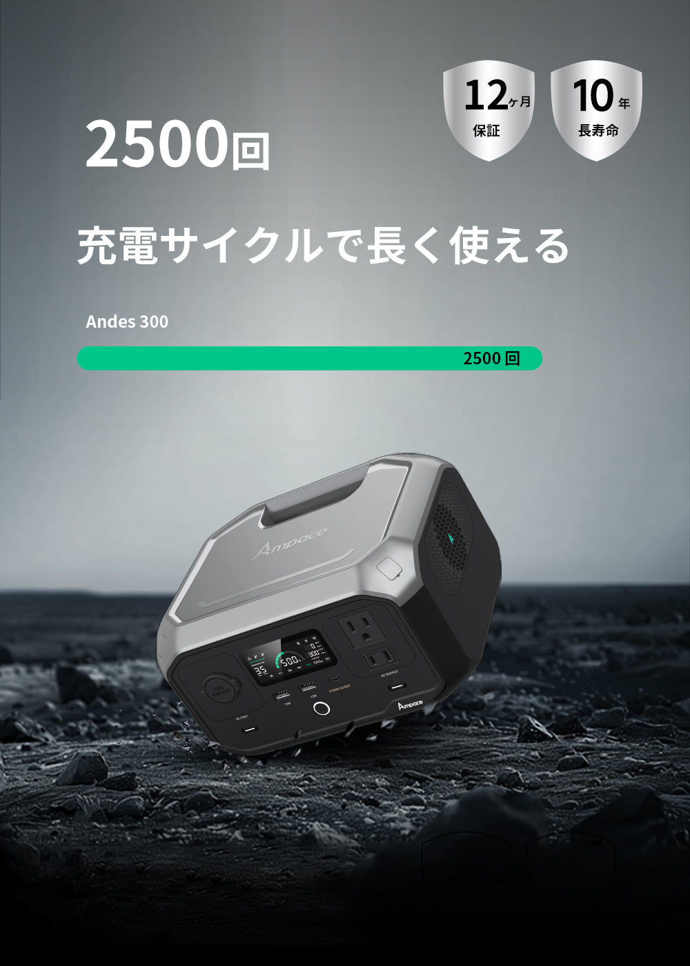 Ampace Andes 300 ポータブル電源 -コンパクトなデザインと軽量化設計