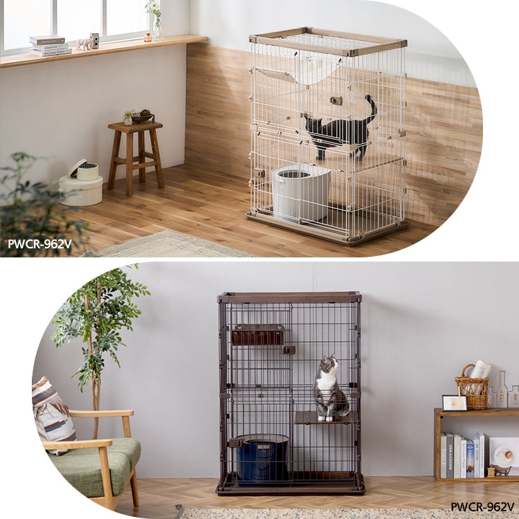 ウッディキャットケージ2段 PWCR-962V ライトナチュラル