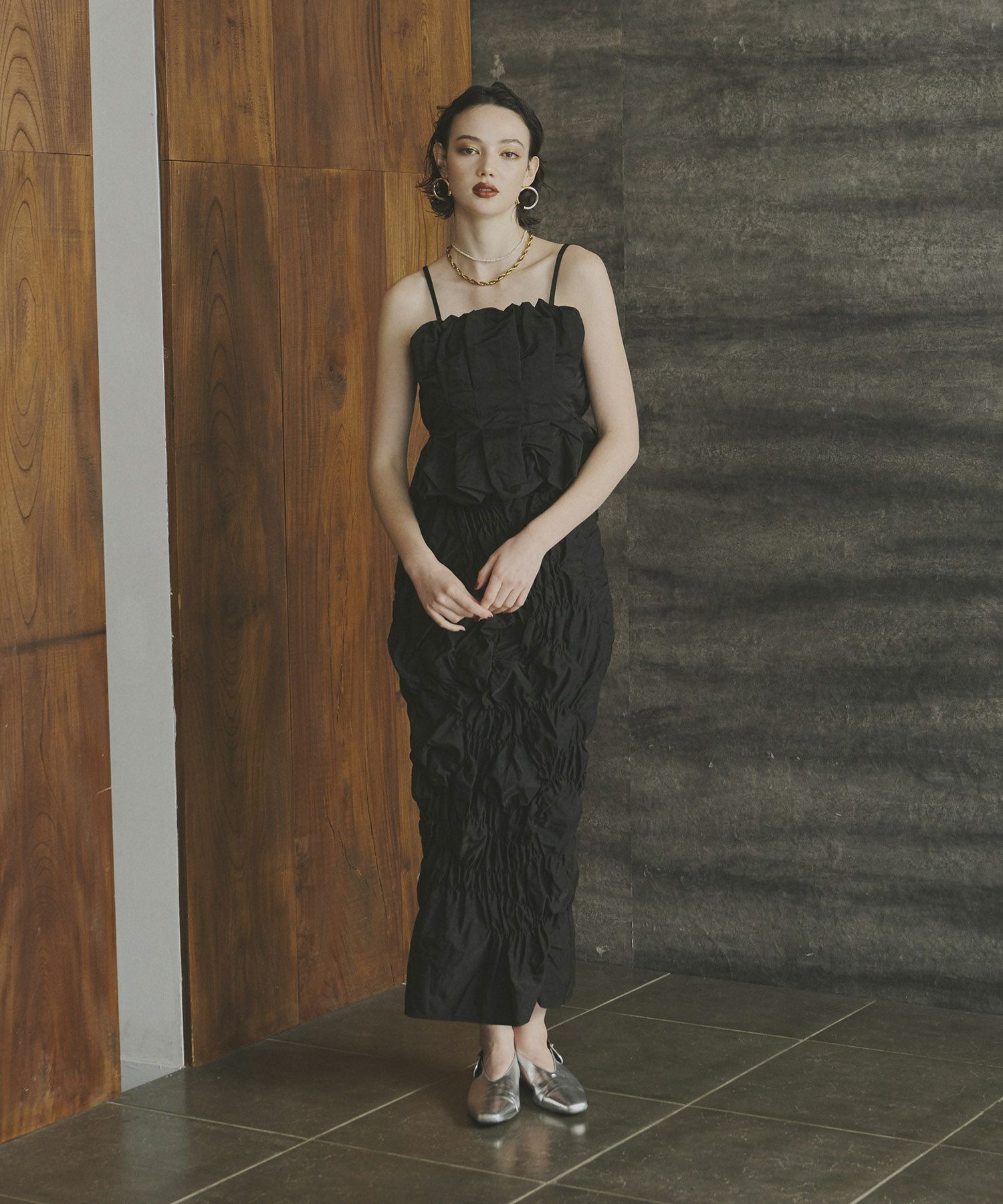 drape velour dress ANDRÉSD ／ アンドレスド drape velour dress(dot