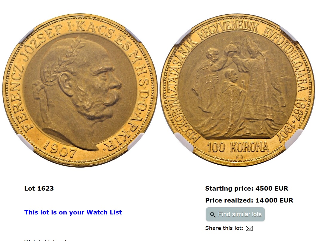 1914年 ハンガリー フランツ・ヨーゼフ 20コロナ金貨 NGC MS62 1914年