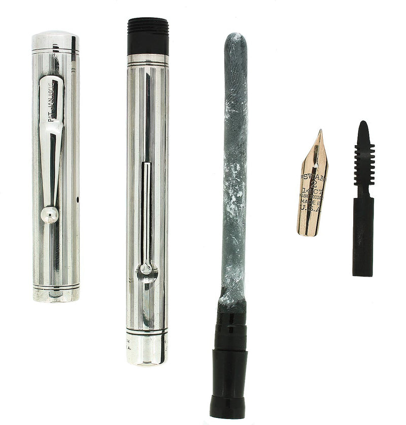 C1918 MABIE TODD SWAN STERLING SILVER F-BBB FLEX NIB FOUNTAIN PEN REST