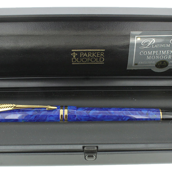 1996 PARKER DUOFOLD CENTENNIAL LAPIS LAZULI BLUE FOUNTAIN PEN 18K MEDI