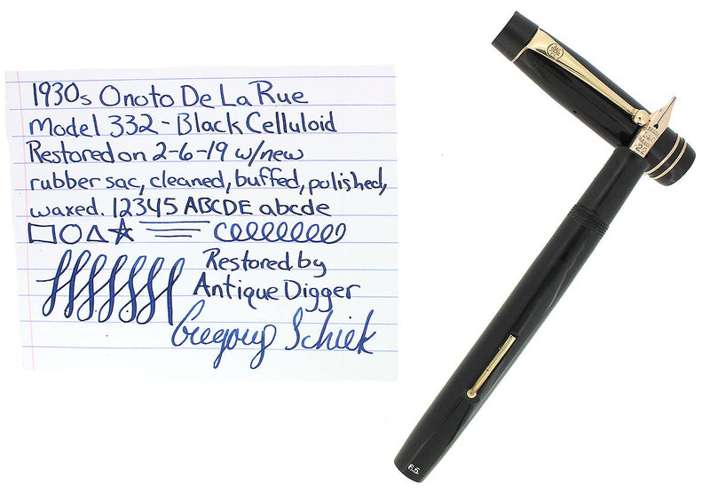 1930s ONOTO DE LA RUE MODEL 332 XF-BB SEMI-FLEX NIB FOUNTAIN PEN