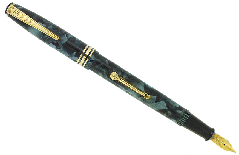 CIRCA 1950s ONOTO DE LA RUE BLUE MARBLED FOUNTAIN PEN ORIG BOX M-BBB F