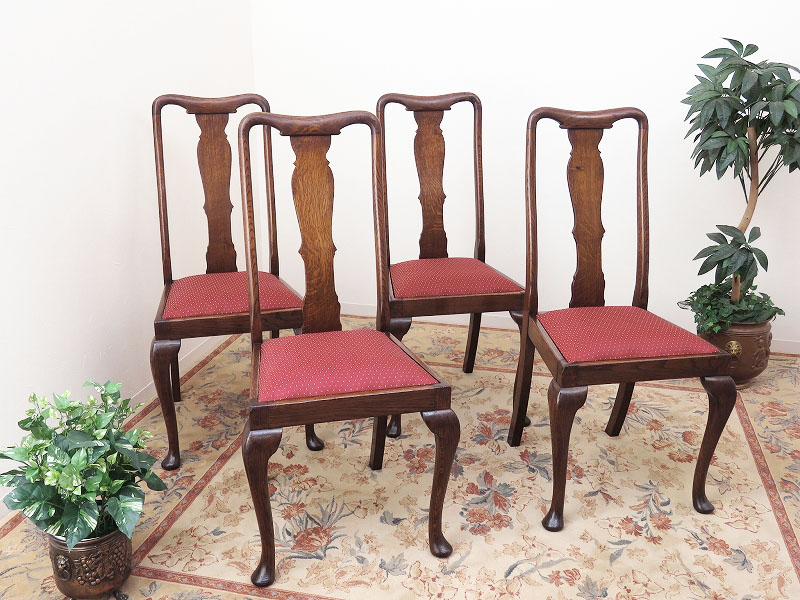 イギリス アンティーク 家具 クイーンアンチェア ダイニングチェア 猫