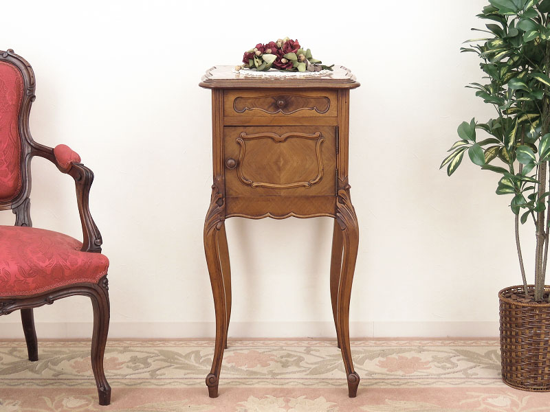 フランスアンティーク猫脚ナイトテーブル/木製キャビネット机飾り棚(82-14)