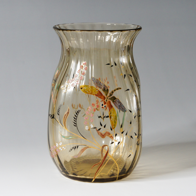 エミール ガレ風 花瓶 被せガラス 蜥蜴紋 高さ30cm エミール ガレ風