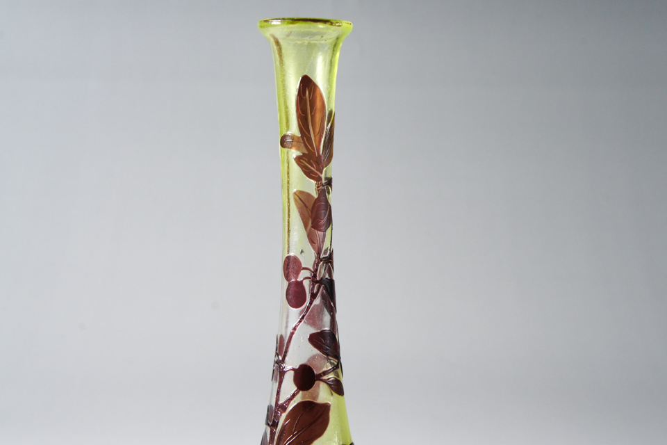 エミール•ガレ 一輪挿し 美術品 ホクシャ文 鶴首型 花瓶 アンティーク