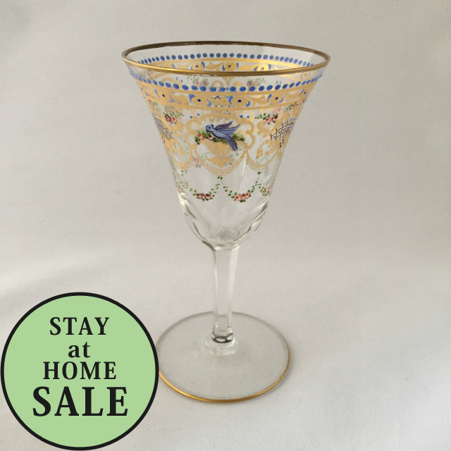 ボヘミア「金彩 鳥文様 ワイングラス 高さ14cm」《アンティックかとう》