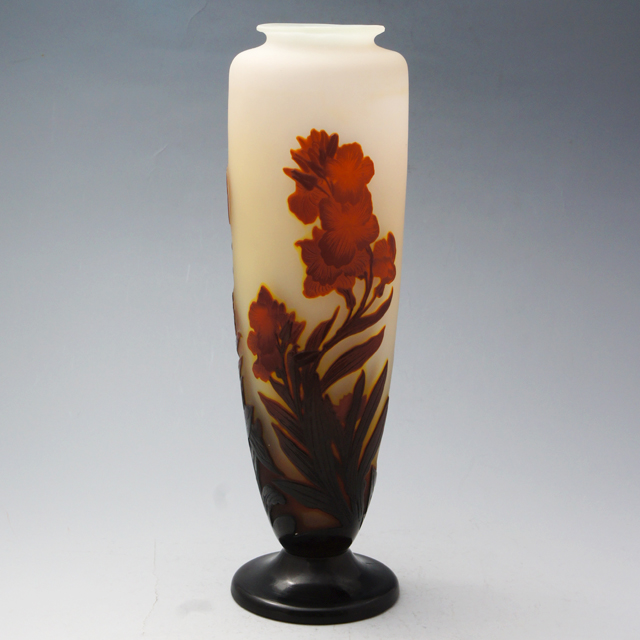 S189-2 エミールガレ 多層ガラス 湖畔文 花瓶 一輪挿し 難あり HHH