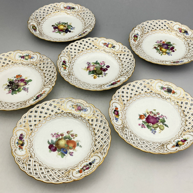 マイセン「果物文 透かし装飾絵皿6客組 B」《アンティックかとう》