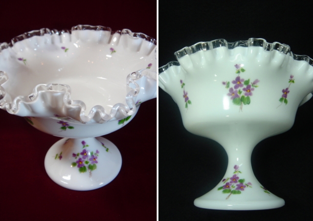 フェントン シルバークレスト ミルクガラス&ビオラのコンポート[AW0785]