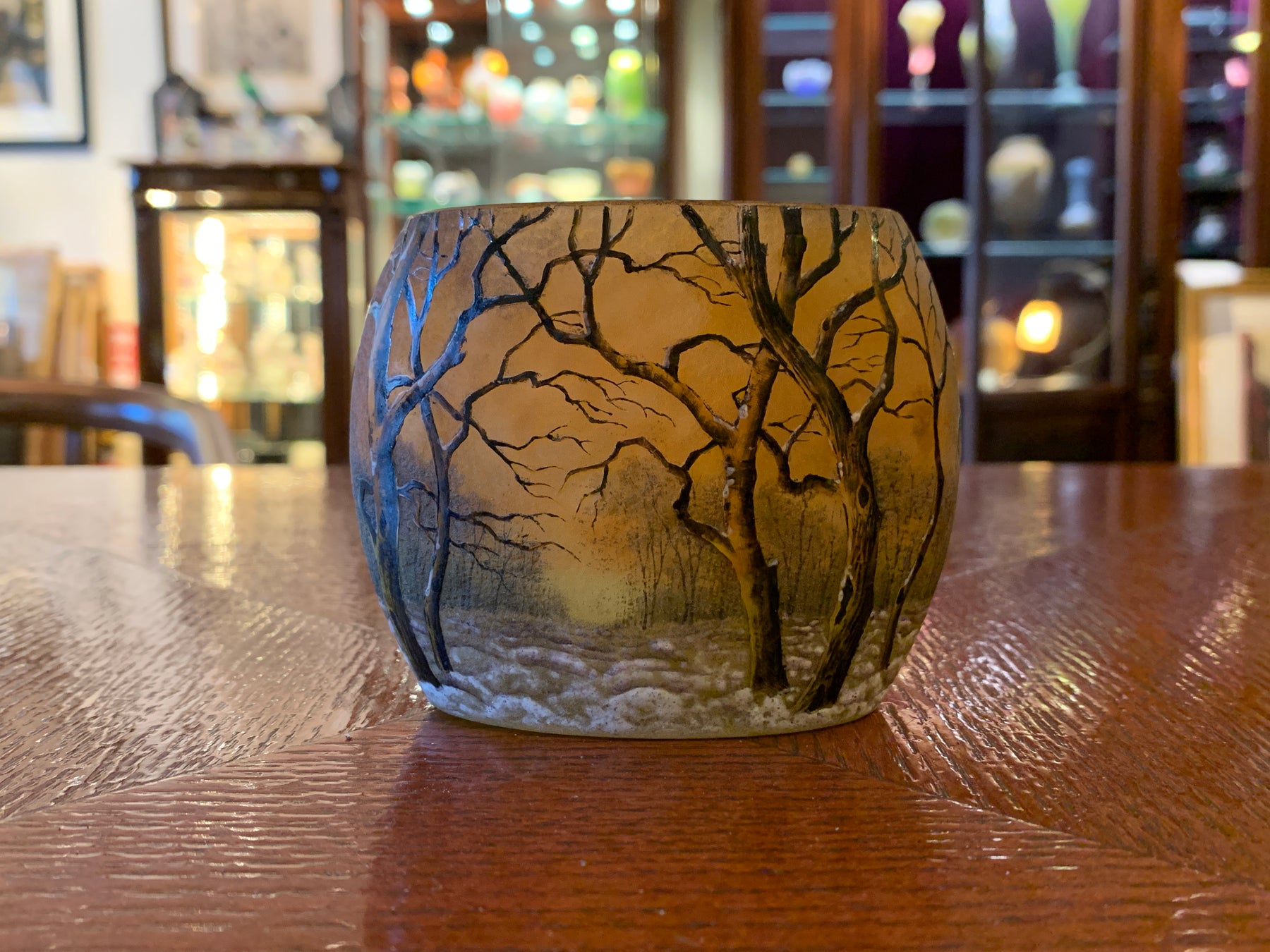 証明書付】冬景色花瓶 ドームナンシー 花瓶 エナメル彩 アンティーク