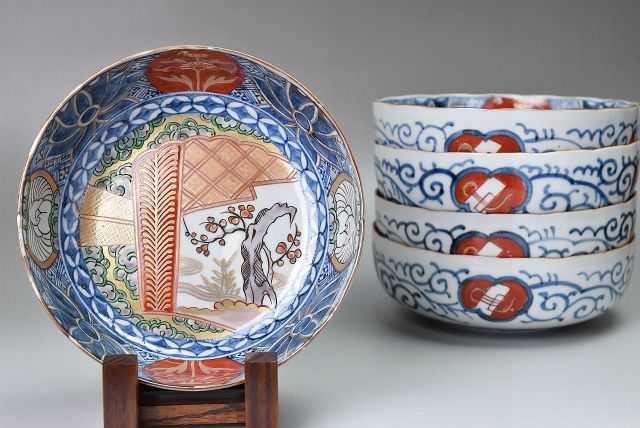 古伊万里 色絵 染錦 大膾皿 俊寛鉢 5客（内1客難あり） - 生活骨董と