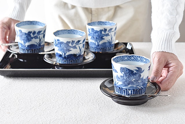 古伊万里 大振 染付 蕎麦猪口 向付 若葉文 江戸中期 蕎麦猪口 骨董 古