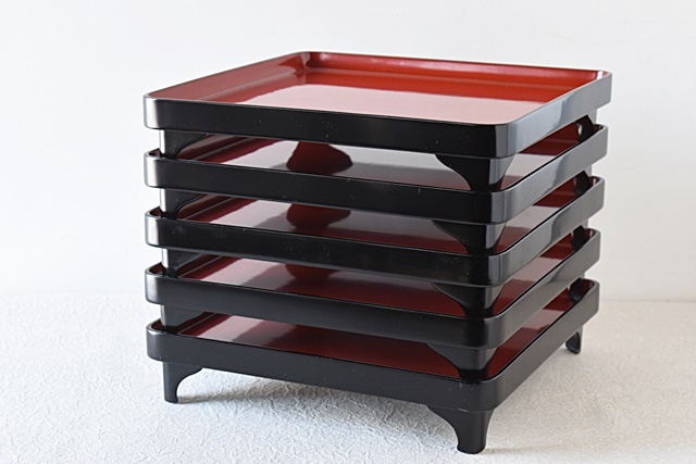 輪島塗 (黒)石目乾漆 会席膳×5客】大極上本堅地 大雅堂 バラ売り相談可