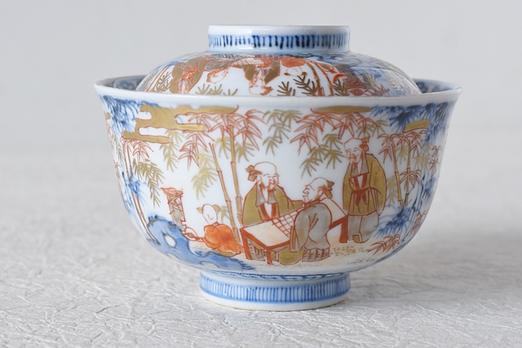 古伊万里 竹林賢人図 富貴長春 蓋付茶碗 - 生活骨董と古布の