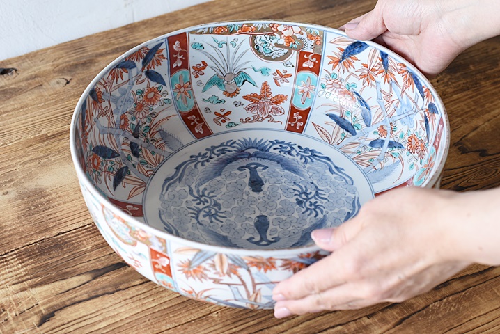 江戸時代参考品 古伊万里 色絵 大鉢 鎹直し かすがい 江戸時代参考品