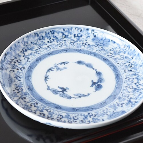 古伊万里花唐草丸紋六寸皿