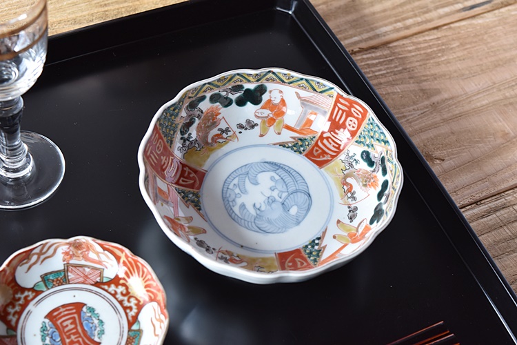 古伊万里 色絵 赤槍 唐子 皿/20.5cm 茶道具 骨董 7312 【公式通販】