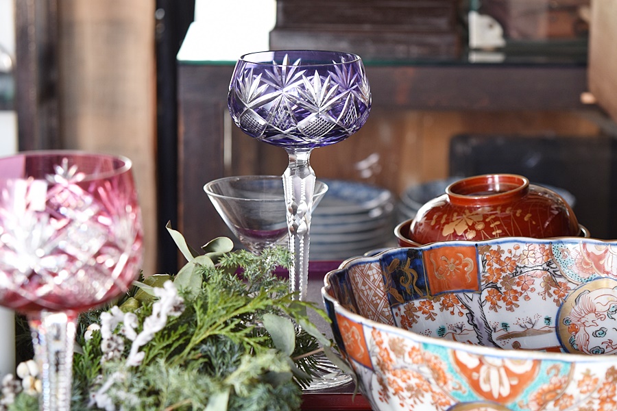 クリスタルガラス 被せカットグラス ワイングラス パープル ボヘミアン