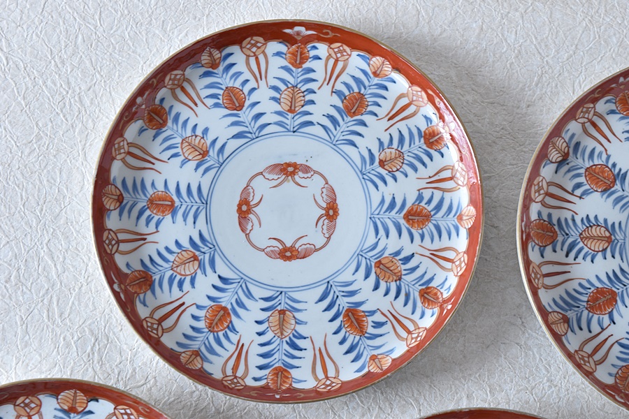 小鉢 4客 向付 角鉢 色絵 古伊万里 壽 瓢箪 花 柵 窯傷 小鉢 4客 向付