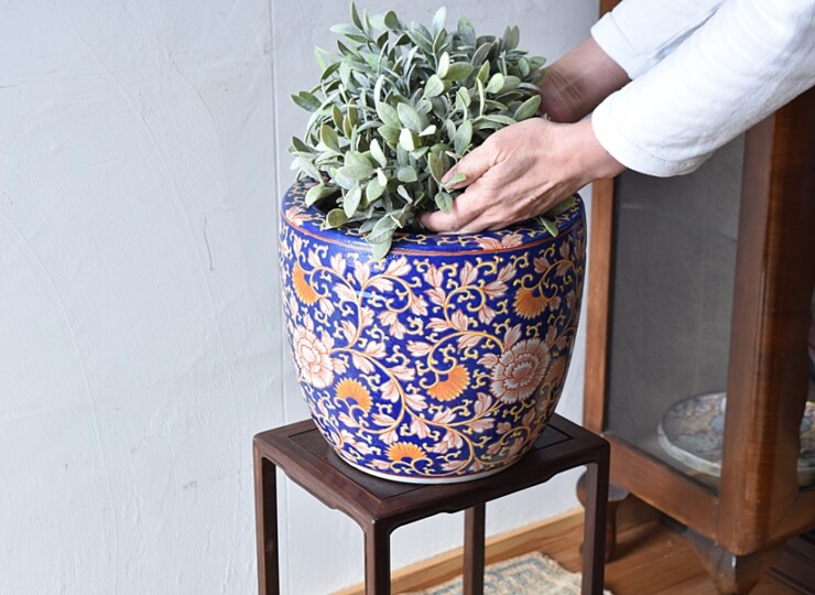 伊万里 色絵 花唐草 十錦手 火鉢 No1 - 生活骨董と古布のアンティーク