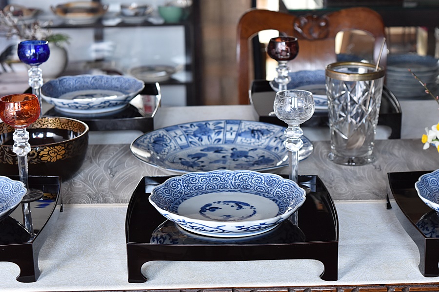 皿□角福 色絵花鳥紋捻子皿 5枚 古伊万里(江戸後期～明治