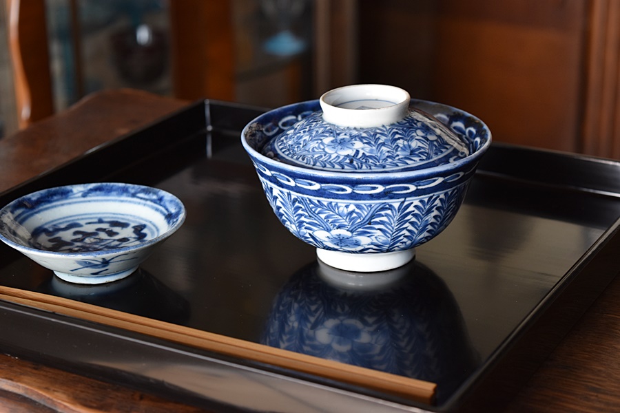 古伊万里 渦福 草花文 染付 猪口 5個 [B31396] 古伊万里 渦福 草花文