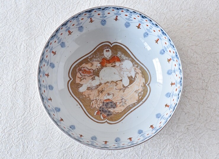 伊万里 色絵 布袋唐子図 瓔珞模様 三つ鉢 小 - 生活骨董と古布の