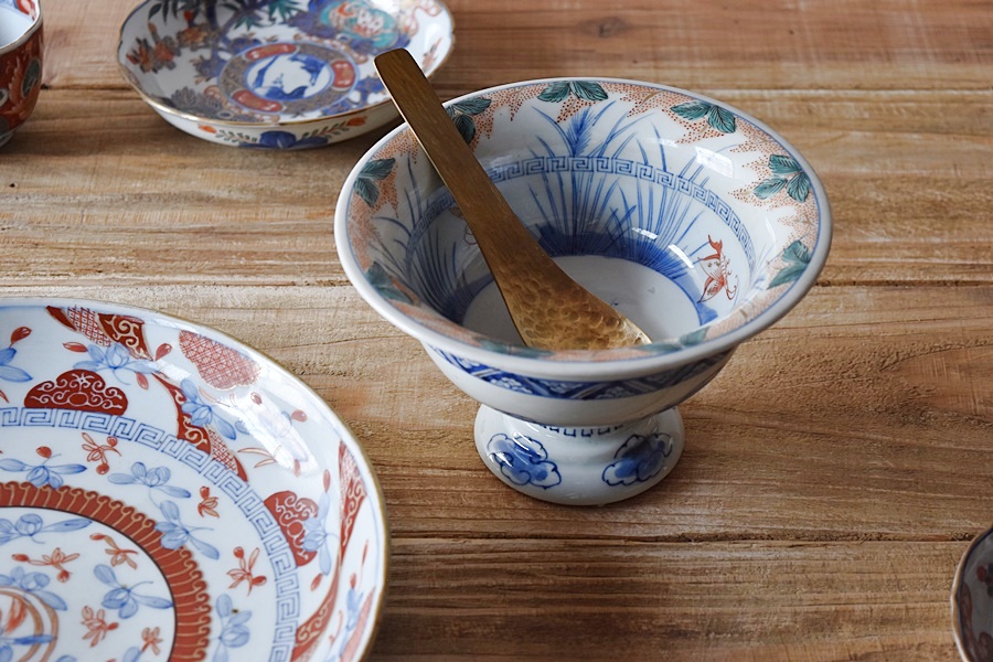 1619 古伊万里 金彩色絵 花鳥魚蝶図 高台鉢 盃洗 酒器 時代物 1619 古